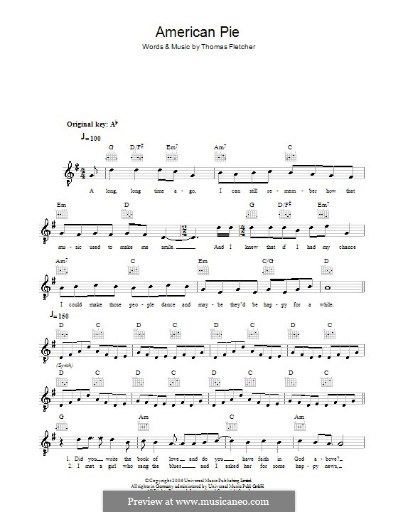 American Pie (Madonna): Melody line, lyrics and chords by Don McLean