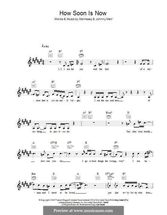 How Soon is Now?: Melody line, lyrics and chords by Morrissey, Johnny Marr