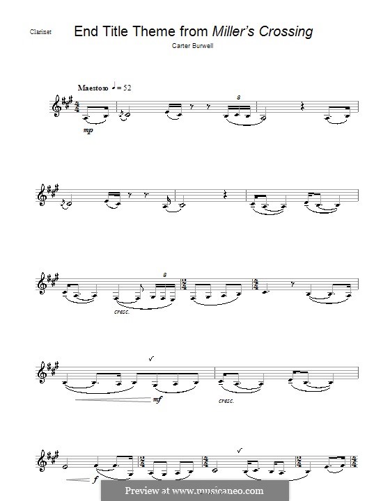 Miller's Crossing (End Titles): For clarinet by Carter Burwell