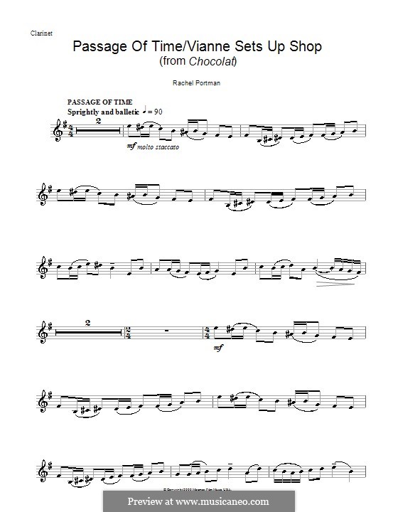 Passage of Time/Vianne Sets Up Shop (from Chocolat): For clarinet by Rachel Portman