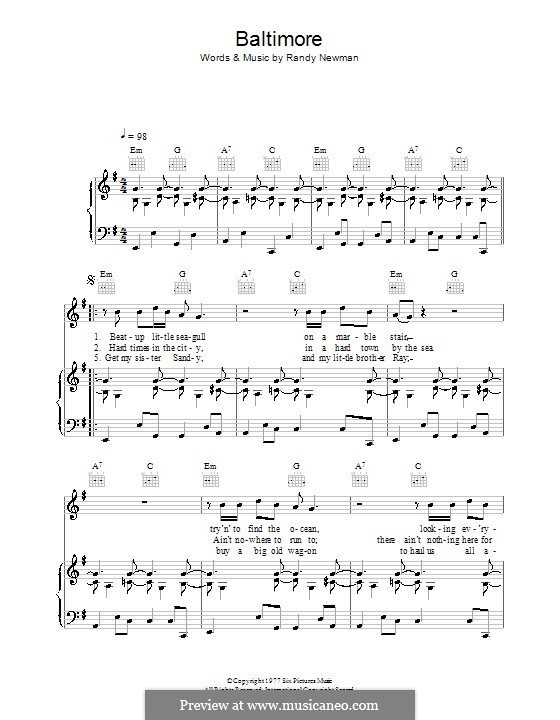 Baltimore: For voice and piano (or guitar) by Randy Newman