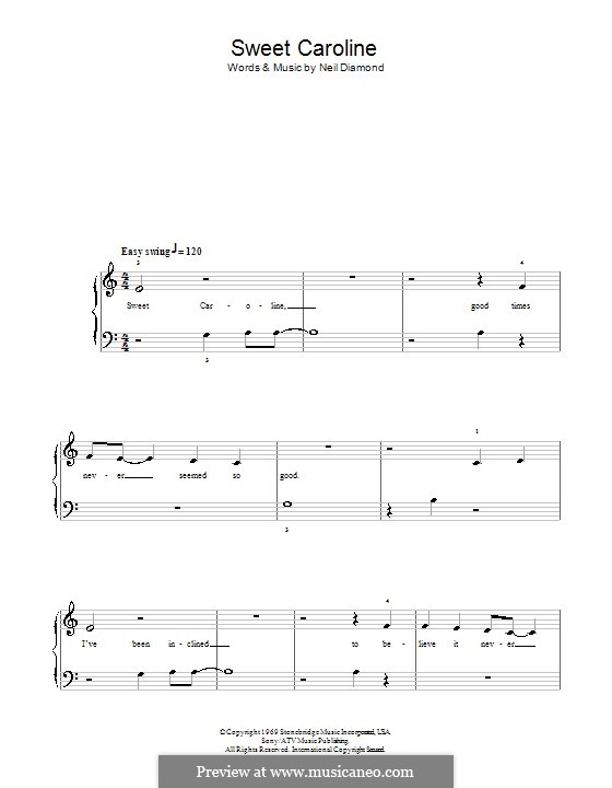Sweet Caroline by N. Diamond sheet music on MusicaNeo