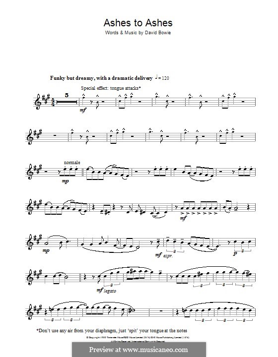 Ashes to Ashes: For alto saxophone by David Bowie