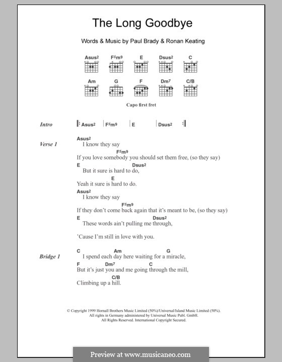 The Long Goodbye: Lyrics and chords by Paul Brady, Ronan Keating