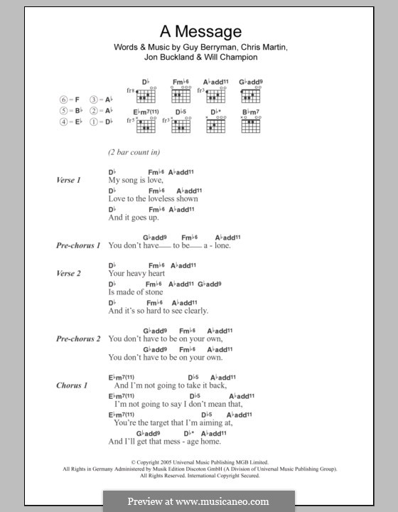 A Message (Coldplay): Lyrics and chords by Chris Martin, Guy Berryman, Jonny Buckland, Will Champion