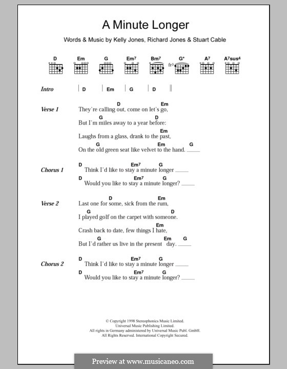 A Minute Longer (Stereophonics): Lyrics and chords by Kelly Jones, Richard Jones, Stuart Cable