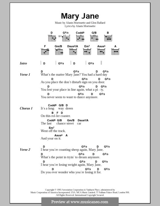 Mary Jane (from Jagged Little Pill The Musical): Lyrics and chords by Alanis Morissette, Glen Ballard