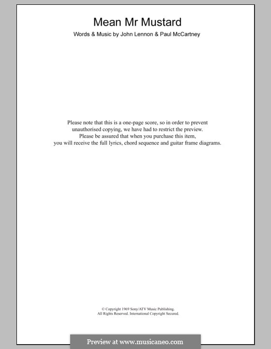 Mean Mr. Mustard (The Beatles): Lyrics and chords by John Lennon, Paul McCartney