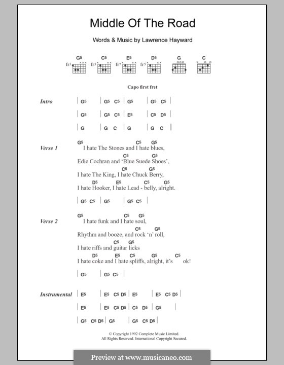 Middle of the Road (Denim): Lyrics and chords by Lawrence Hayward