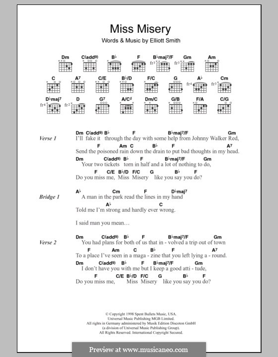 Miss Misery: Lyrics and chords by Elliott Smith