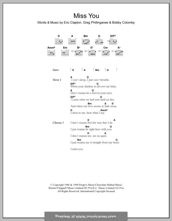 Miss You (Westlife): Lyrics and chords by Bobby Colomby, Eric Clapton, Greg Phillinganes