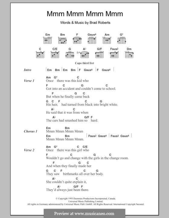 Mmm Mmm Mmm Mmm (Crash Test Dummies): Lyrics and chords by Brad Roberts