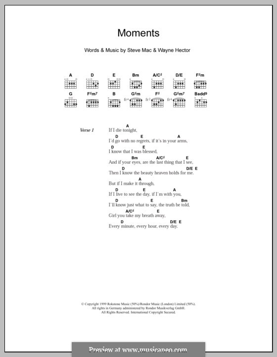Moments (Westlife): Lyrics and chords by Steve Mac, Wayne Anthony Hector