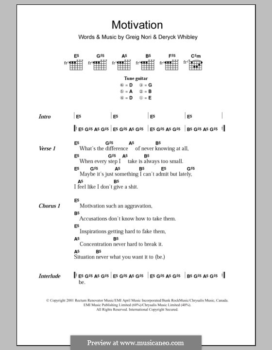 Motivation (Sum 41): Lyrics and chords by Deryck Whibley, Greig Andrew Nori