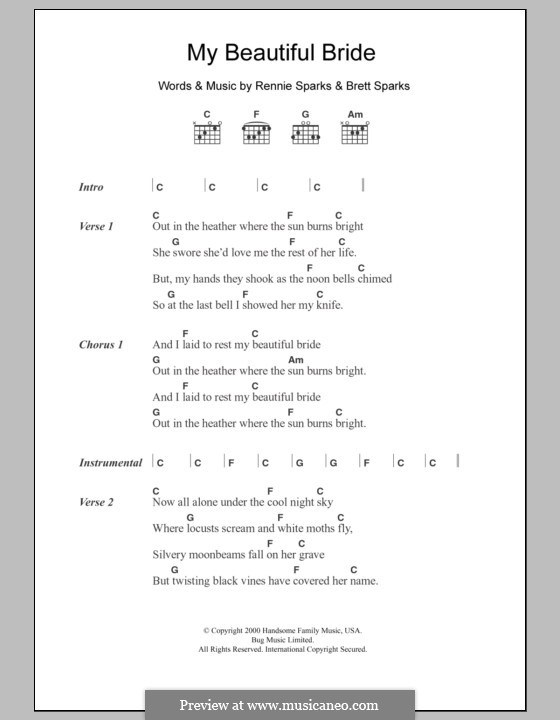 My Beautiful Bride (The Handsome Family): Lyrics and chords by Brett Sparks, Rennie Sparks