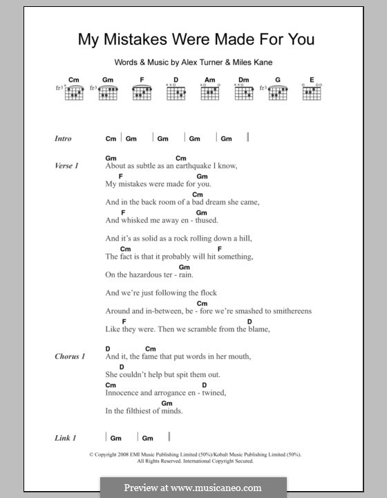 My Mistakes Were Made for You (The Last Shadow Puppets): Lyrics and chords by Alex Turner, Miles Kane