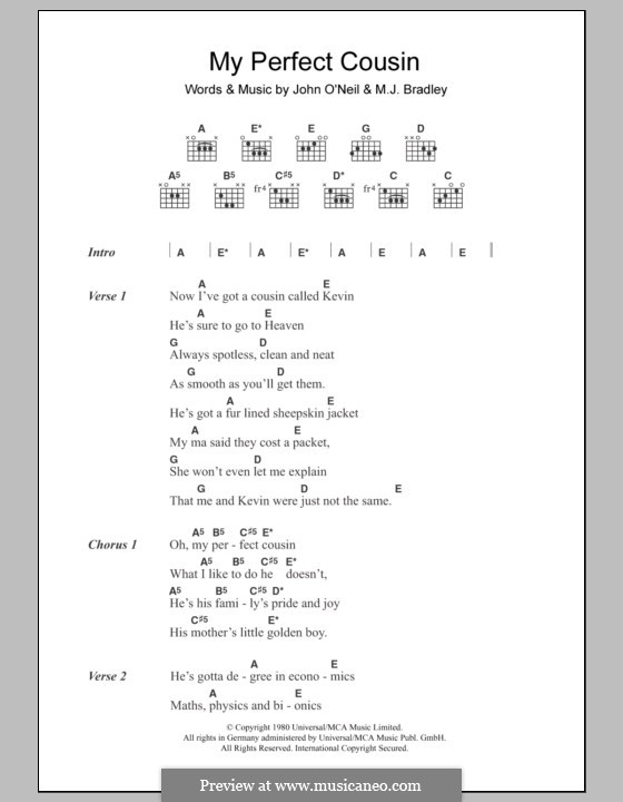 My Perfect Cousin (The Undertones): Lyrics and chords by John O'Neil, M.J. Bradley