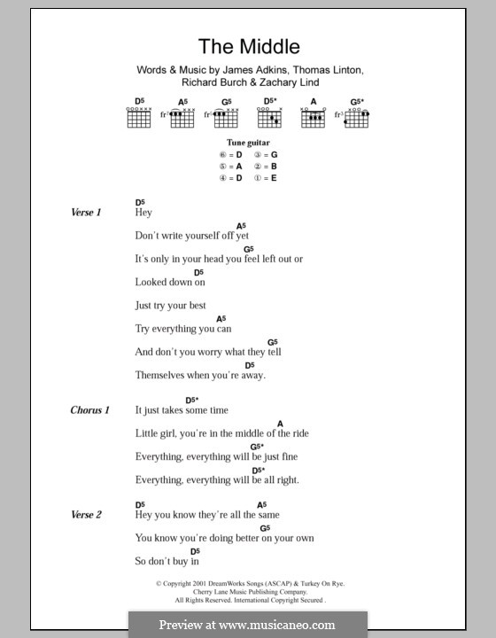 The Middle (Jimmy Eat World): Lyrics and chords by James Adkins, Richard Burch, Thomas D. Linton, Zachary Lind