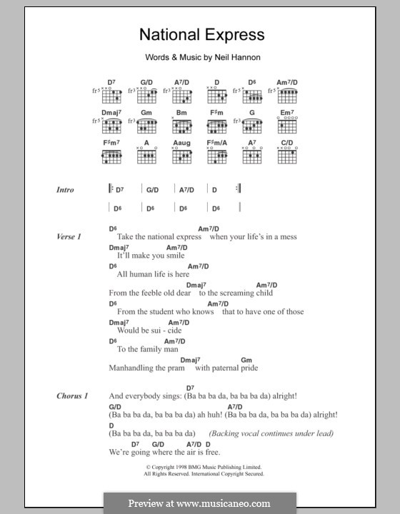 National Express (The Divine Comedy): Lyrics and chords by Neil Hannon