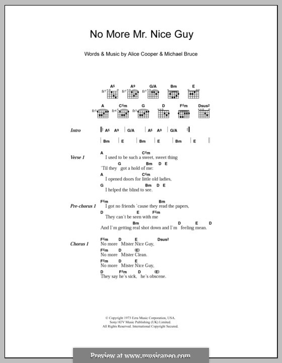 No More Mr. Nice Guy: Lyrics and chords by Alice Cooper, Michael Bruce