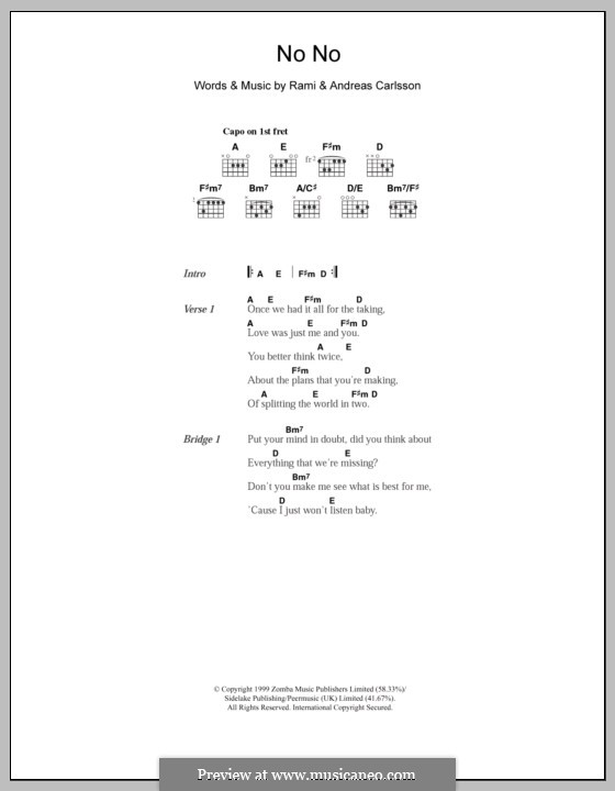 No No (Westlife): Lyrics and chords by Andreas Carlsson, Rami Yacoub