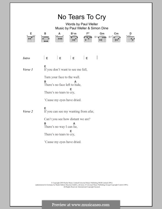 No Tears to Cry: Lyrics and chords by Paul Weller, Simon Dine