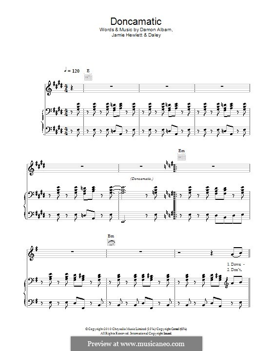 Doncamatic (Gorillaz feat. Daley): For voice and piano (or guitar) by Daley, Damon Albarn, Jamie Hewlett