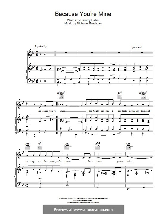 Because You're Mine by N. Brodszky - sheet music on MusicaNeo