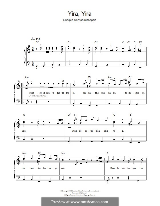Yira, Yira: For easy piano by Enrique Santos Discepelo