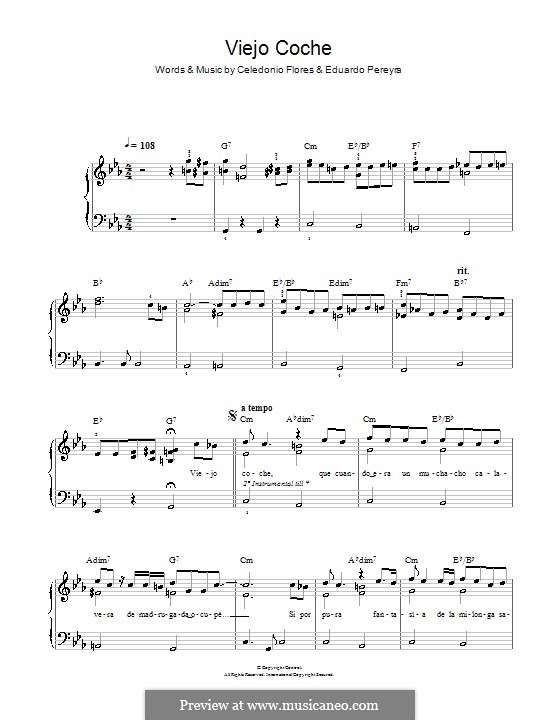 Viejo Coche (Celedonio Flores): For easy piano by Celedonio Esteban Flores, Eduardo Pereyra