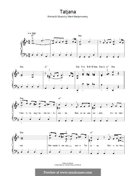Tatjana: For easy piano by Mark Marjanowsky