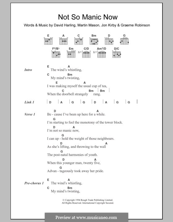 Not So Manic Now (Dubstar): Lyrics and chords by David Harling, Graeme Robinson, Jon Kirby, Martin Mason