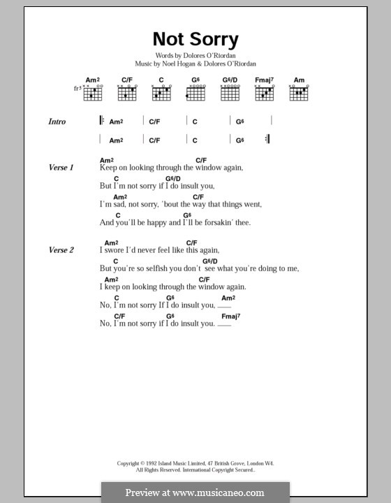 Not Sorry (The Cranberries): Lyrics and chords by Dolores O'Riordan, Noel Hogan