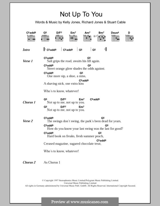 Not Up to You (Stereophonics): Lyrics and chords by Kelly Jones, Richard Jones, Stuart Cable