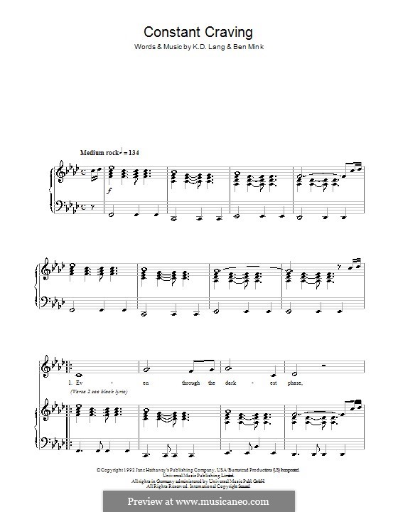 Constant Craving: For voice and piano by Ben Mink, k.d. lang