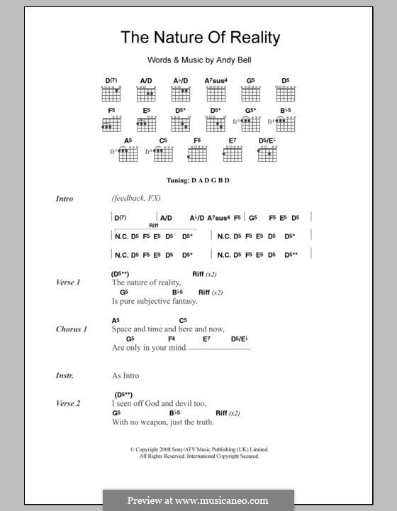 The Nature of Reality (Oasis): Lyrics and chords by Andy Bell