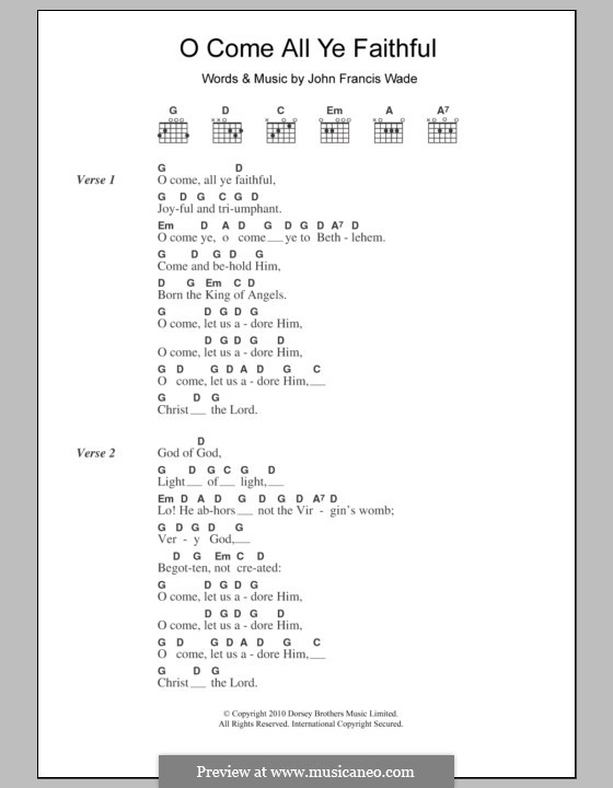Vocal version: Lyrics and chords by John Francis Wade