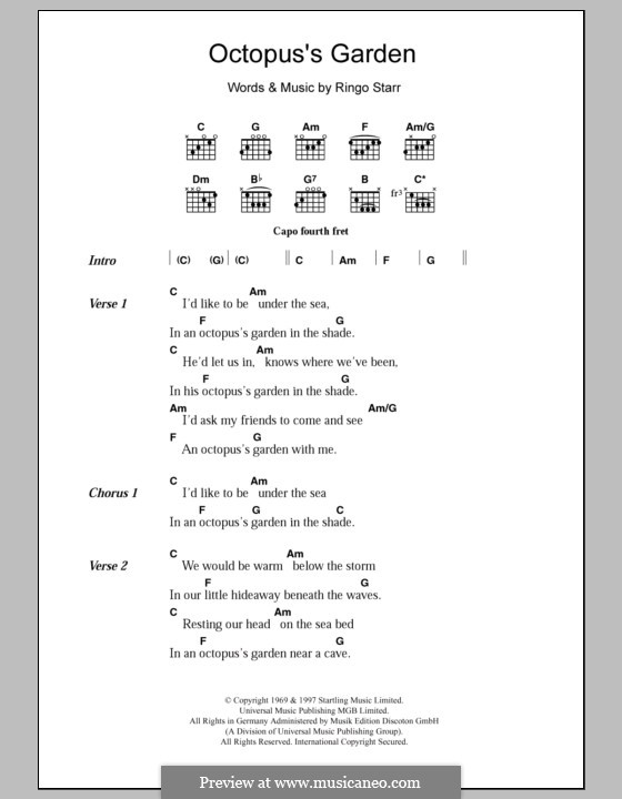 Octopus's Garden (The Beatles): Lyrics and chords by Ringo Starr