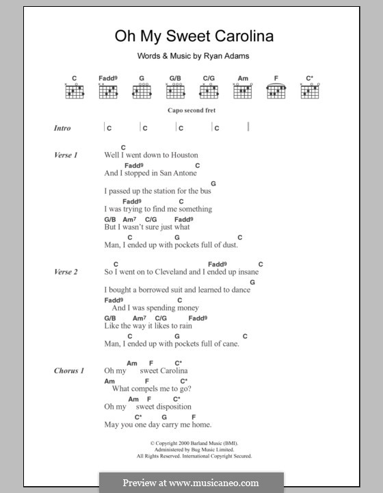 Oh My Sweet Carolina: Lyrics and chords by Ryan Adams