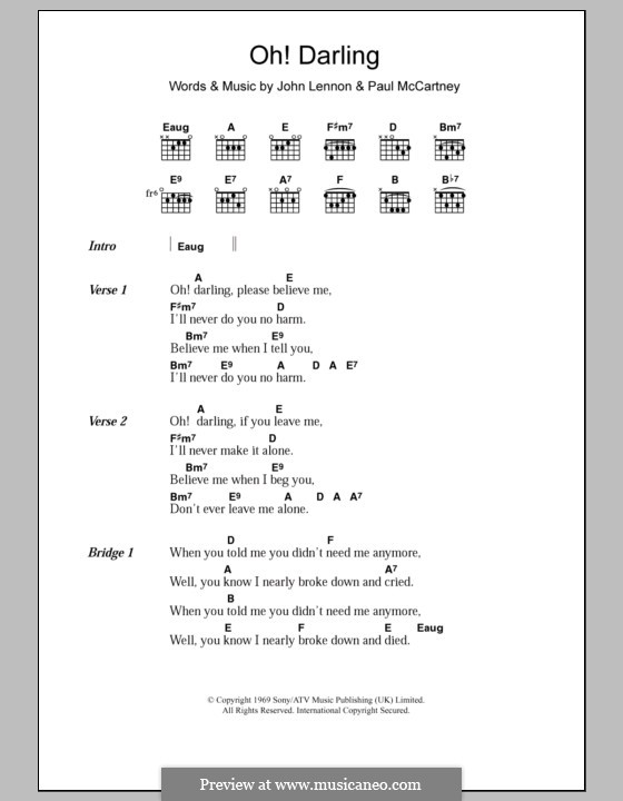 Oh! Darling (The Beatles): Lyrics and chords by John Lennon, Paul McCartney