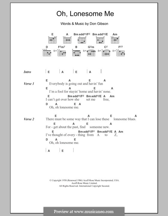 Oh, Lonesome Me: Lyrics and chords by Don Gibson