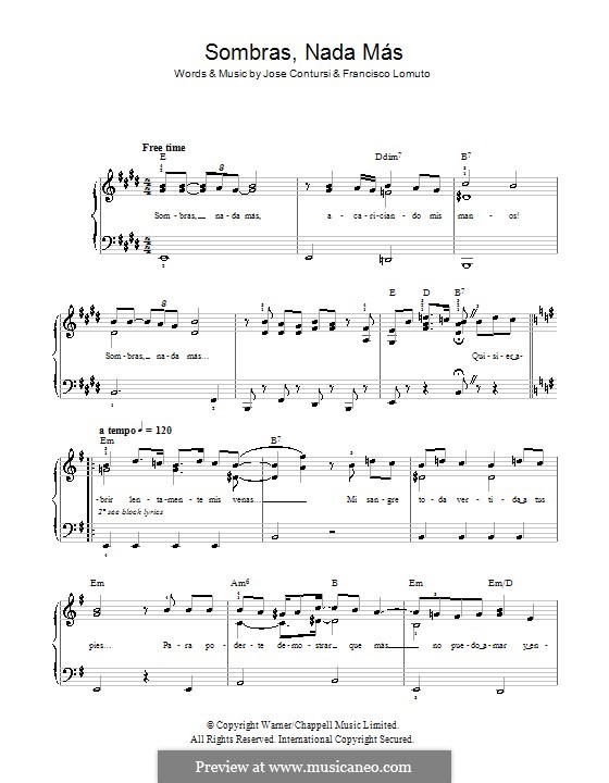 Sombras Nada Mas (Javier Solis): For easy piano by Francisco Lomuto, Jose Contursi
