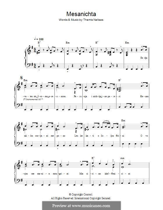 Mesanichta: For easy piano by Themis Naltsas