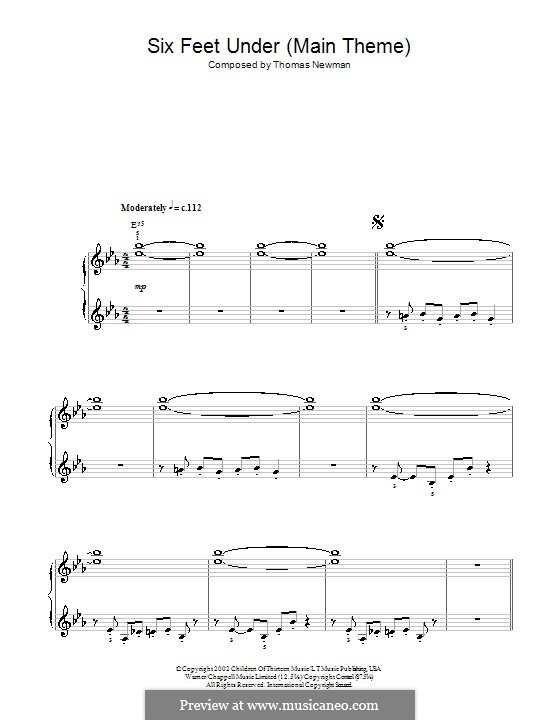 Theme from Six Feet Under: For easy piano by Thomas Newman