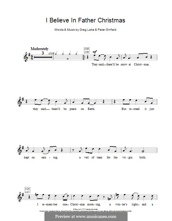I Believe in Father Christmas (Emerson, Lake & Palmer): For recorder by Greg Lake