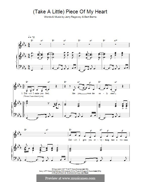 Take a Little) Piece of My Heart by B. Berns, J. Ragovoy on MusicaNeo