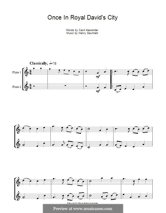 Once in Royal David's City (Printable scores): For flute by Henry John Gauntlett