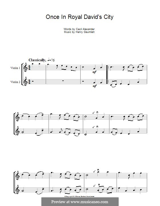 Once in Royal David's City (Printable scores): For violin by Henry John Gauntlett