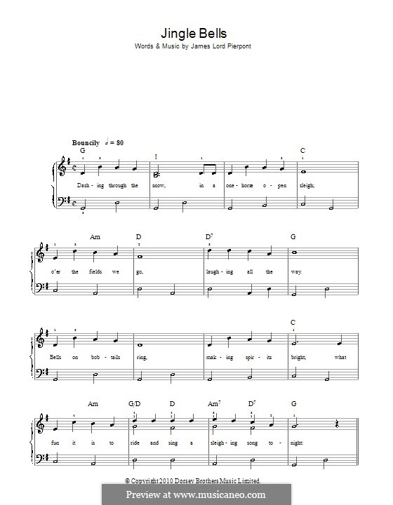 Jingle Bells, for Piano by J.L. Pierpont sheet music on MusicaNeo