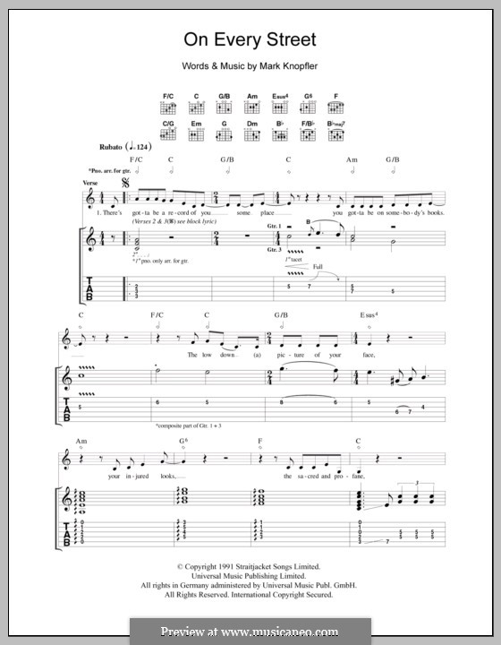 On Every Street (Dire Straits): For guitar with tab by Mark Knopfler